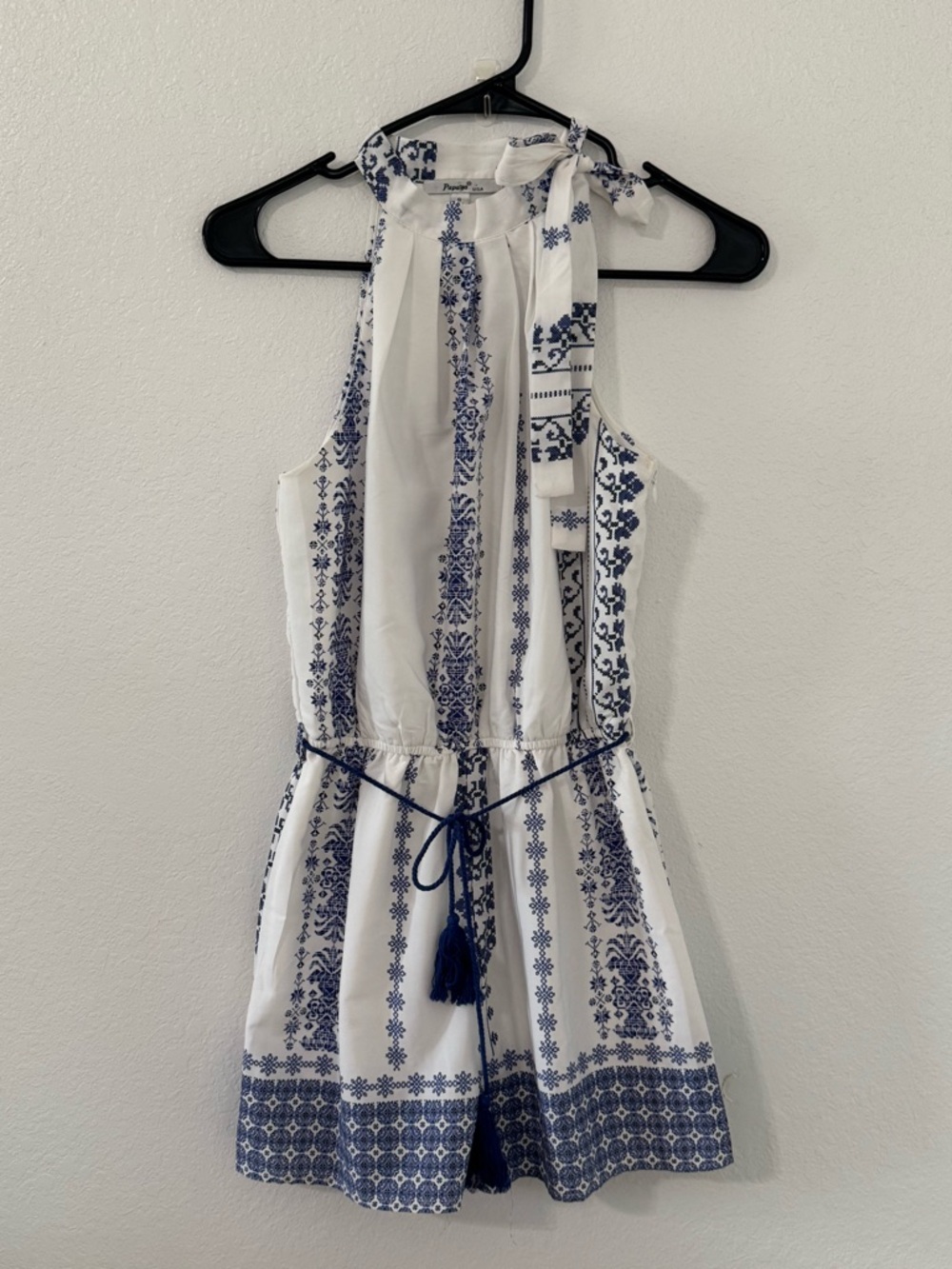 Papaya - White & Blue Halter Romper